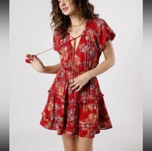 NWT Band Of The Free Connie Garnet Ruffle Mini Dress